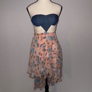 Rachel & Chloe Blue Floral Chiffon High Low Dress women’s Size S